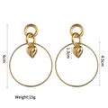 18K vergoldete Edelstahl Herz-Ohrringe mit Dreifach-Ringen und Maßangaben in Gold - Verschachteltes Herz Großer Reifen Anhänger Stil (E762)