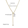 Collana a Y dorata con perla e nappa a sfera in metallo e catena a serpente regolabile - Stile Catena a Serpente Perla Singola a Y