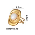 French vintage 18K gold plated stainless steel ring with a large white inset stone - Rectangle White Stone Ring
