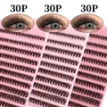 30D DIY cluster lash extensions with natural density on light pink trays and eye effect - Minimalist Cluster Style (DIY-SET-266)