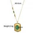18K vergoldete Edelstahlhalskette mit sechseckigem grünem Steinanhänger, 40+5cm - Geometrische Grüner Stein Halskette 2111-LV