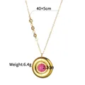 18K gold plated stainless steel necklace featuring a round pendant with pink gemstone - Round Red Stone Necklace