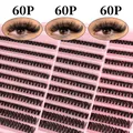 Three packs of 60P dense cluster lashes with models' eye results for DIY grafting - Curly Fan Style (DIY-SET-363)