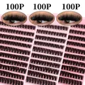 Vista dettagliata del set da 100 ciglia finte a ciuffetti con fibre nere voluminose - Stile di Volume Estremo (DIY-SET-365)