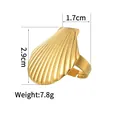 Minimalistische 18K vergulde roestvrijstalen schelpring met een verstelbare open ringband - Grote Schelp Statement Ring (R779)