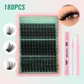 DIY cluster lashes extension kit with 180pcs D-curl thick lash segments and pink tools - Lashes With Pink Glue Tool Kit (DIY-SET-415)