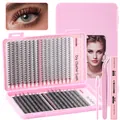 Kit extension ciglia fai-da-te con ciglia a ciuffetti D curl, pinzette e colla rosa - Set Ciglia Con Strumenti (DIY-JMS-078)