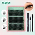 DIY eyelash extension kit with 180 cluster lashes, dual-ended bond, seal and tweezers - Lashes With Black Glue Tool Kit (DIY-SET-416)