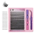 DIY eyelash extension kit with black individual clusters, dual-end bond and seal, plus tweezers - Natural Wispy Style (DIY-SET-479)
