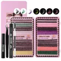 Set ciglia a ciuffetti colorati fai-da-te con colla, solvente, pinzette e scovolino kit - Kit con Strumenti Neri (DIY-JMS-052)