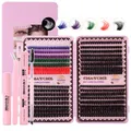DIY colorful lash cluster kit with 80D 100D 120D lashes and application tools - Diy-jms-053+ Pink Four-piece Set