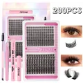 DIY cluster lashes set with 10-16mm D curl fans, bond & seal, glue remover, and pink tools - DIY-SET-359 / Lashes Bond Seal Remover Tweezer And Brush