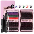 Colorful DIY cluster lash kit with bond, seal, remover, and multi-color segments - Diy-jms-053+ Black Four-piece Set