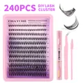 DIY eyelash cluster kit with 240pcs D-curl black lashes, bond, seal, tweezers and brush - Eyelash Tools Set (DIY-SET-389)
