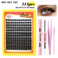DIY Einzelwimpern-Set mit 144 Clustern, rosa Pinzette und doppelseitigem Wimpernkleber - DIY-SET-434 mit 3-Teiliges Set