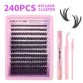 DIY cluster eyelash kit with 240pcs in 10-18mm lengths, bond, seal, and pink tools - Eyelash Tools Set (DIY-SET-391)
