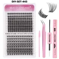 DIY eyelash extension kit featuring C-curl black cluster lashes and pink tools - Diy-set-443 (pink Three-piece Set)