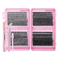 Roze DIY wimperextensie kit met 10mm tot 16mm clusters en bond seal lijm en pincet - Stijl 2 Met Pincet Borstel Lijm (DIY-JMS-082)