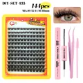 Kit d'extension de faux cils DIY avec 144 grappes, colle rose et pince à épiler - DIY-SET-435 avec Kit 3 Pièces