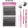 DIY cluster eyelash extension kit with glue, tweezers, and 10-16mm mixed lashes - Pink Tool Set (DIY-SET-444)