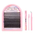DIY cluster lashes set with mixed lengths black eyelashes glue and pink tweezers kit - Pink Lashes Tweezer Glue Brush (DIY-SET-475)