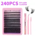 240pcs DIY cluster lashes kit with D curl extensions, pink tools and double head glue - Eyelash Tools Set (DIY-SET-393)