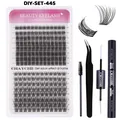 DIY cluster eyelash extension kit with glue, tweezers, brush and mixed 10-16mm lengths - Diy-set-445 (black Three-piece Set)