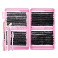 Pink cluster lashes extension kit with 10-16mm eyelashes, glue, tweezers and brush - Diy-jms-083+ Pink Three-piece Set