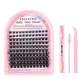 Cluster lash extension kit with glue and tweezers in pink theme for voluminous gaze - Pink Lashes Tweezer Glue Brush (DIY-SET-476)