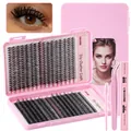 Cluster lash extension kit with 10-14mm 50D 60D wispy lashes and pink tools - Lash Kit With Tools (DIY-JMS-079)