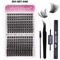 DIY eyelash extension kit with C-curl clusters, bond and seal glue, and tweezers - Black Tool Set (DIY-SET-446) / DIY-SET-446
