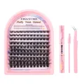 DIY cluster lash extension kit with pink bond & seal glue, tweezers, and mixed lashes - Pink Lashes Tweezer Glue Brush (DIY-SET-477)