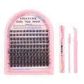 Pink lash extension kit with 5-10mm cluster lashes, bond and seal, tweezers and brush - Pink Lashes Tweezer Glue Brush (DIY-SET-478)