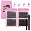 Kit d'extension de cils DIY rose avec cils en grappe, colle, pince et brosse - Style Kit Outils Noir (DIY-JMS-088)