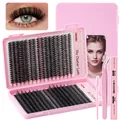 DIY cluster lashes extension kit with 640 clusters, glue, pink tweezers, and brush - Lash Kit With Tools (DIY-JMS-080)