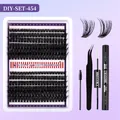 DIY cluster lash extension kit with D curl black eyelashes, glue, tweezers, and brush - DIY-SET-454