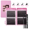 Kit d'extension de faux cils DIY avec boîtier rose incluant colle scellant pince et brosse - Style Kit Outils Noir (DIY-JMS-089)