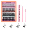 Kit de extensión de pestañas individuales DIY con grupos 10D-40D, pegamento y pinzas - Estilo Rosa Baja Densidad (DIY-SET-493)