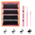 Kit de extensión de pestañas DIY con grupos de 10-16mm, pegamento, sellador y pinza - Estilo Rosa Alta Densidad (DIY-SET-494)