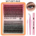 280 Clusters DIY eyelash extension kit with glue, tweezers and 10-18mm lash D-curl - Three Piece Set (DIY-SET-460)