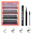 Wimpernverlängerung-Set mit 10D-40D Clustern, Bond and Seal Kleber und präziser Pinzette - Schwarz Stil Niedrige Dichte (DIY-SET-495)