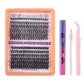 DIY Cluster Wimpern Set mit Kleber Versiegelung Pinzette und Bürste Mix 8-18mm - Diy-set-517 (lila Kleber + Rosa Spitze Pinzette + Rosa Kleiner Pinsel)