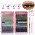 Kit extension ciglia a ciuffetti fai-da-te con 640 pezzi 10D-40D e strumenti rosa - Kit Completo 10D/20D/30D/40D Con Strumenti