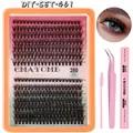 DIY eyelash extension kit with 280 clusters, lash bond, seal, and pink tweezers - Pink Tool Set (DIY-SET-461)