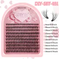 DIY individual lash cluster set with 10 rows of C-curl natural thick eyelash extensions - Style DIY-SET-481