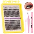 DIY cluster lashes extension kit with 150 clusters, bond and seal, and pink tweezers - Pink Tools Eyelash Kit (DIY-SET-510)