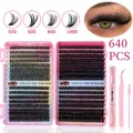 Kit extension ciglia a 640 ciuffetti 10-16mm con colla e strumenti per l'uso - Kit Completo 50D/60D/80D/100D Con Strumenti
