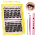 DIY cluster eyelash extension set with lashes, bond, seal, tweezers and brush - Pink Tools Eyelash Kit (DIY-SET-511)