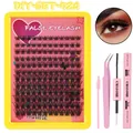 DIY cluster eyelash extension kit with pink tweezers, glue, and C-curl dense lashes - Eyelashes With Tool Kit (DIY-SET-524)