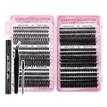 DIY cluster eyelash extension kit with 30D-100D lashes, bond and seal, plus tweezers - 30D-100D Density Spec - With Black 3-Piece Tool Set (DIY-JMS-110)